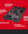 102-Piece Home And Auto Tool Kit With Low Profile 72-Tooth Ratchet And Five Degree Swing in durable blow mold case with tools.