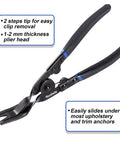 Universal Auto Trim Clip Removal Pliers For Car Doors And Interior Panels By Toolwiz Pro Grade Safe For Dash And Radio Installers No Scratch Fastener Tool For Upholstery Clips For Pros And DIYers, black handle with 1-2 mm head