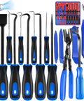 17 Piece Hook And Pick Set For Auto Trim Removal Kit Keze Pro Grade Telescoping Magnetic Pickup Tool And Gasket Scraper Clip Pliers Remover Car Door Panel Fastener Removal Automotive Repair Tools displayed in set