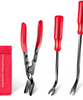 3 Piece Clip Remover Tool Set For Auto Trim And Fastener Removal, Pry Tool Kit For Car Door Panels And Dashboard with red tools and bag