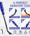 Diagram of 5 Piece Auto Trim Removal Tool Kit From LivTee For Interior Dash Panels Door Panels And Clips No Scratch Plastic Pry Tools Blue Color, showing tool design features such as anti-slip handle and high temperature resistance.