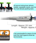 Autoclavable Micropipette for 100 to 1000 Microliters Range With Adjustable Volume and Triple Speed Turbo Dial, Made in Kobe, Japan By NEXTY