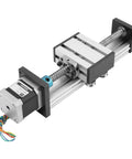 Automatic ball screw linear CNC slide table with stepper motor, 100mm stroke aluminum actuator stage with visible motor and screws