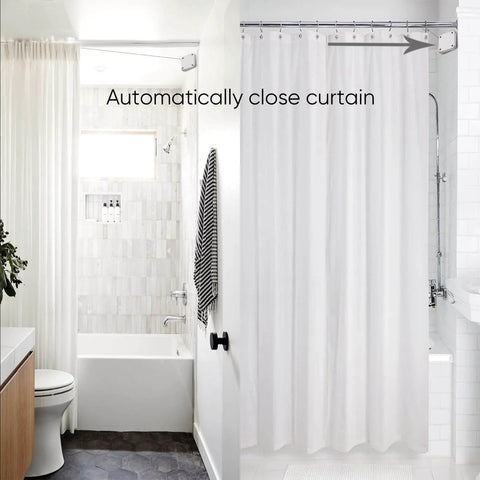 Punch-Free 1000g Automatic Screen Door Closer installed on bathroom curtain, showcasing sliding screen auto door closer for bathrooms.