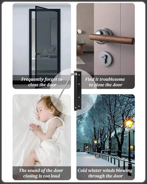 Automatic Door Closer for Home Easy to Install | Safety Spring Door Closers | Auto Soft Close to Convert Hinged Doors to Auto Self Closing | Adjustable Catch Speed | with Arm, Screw, Wrench