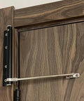 Automatic Door Closer for Home Easy to Install | Safety Spring Door Closers | Auto Soft Close to Convert Hinged Doors to Auto Self Closing | Adjustable Catch Speed | with Arm, Screw, Wrench shown installed on a wooden door.