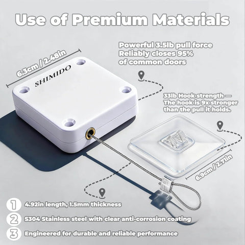 Punch-Free 1000g Automatic Screen Door Closer with Steel Drawstring measurement diagram