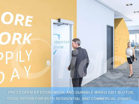 Office corridor with Auto Swing Door Opener With Remote Control, Push Button Entry, Heavy Duty Door Operator installed at computer room entrance.