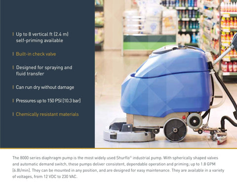 Commercial floor cleaning machine with built-in check valve, suitable for spraying and fluid transfer, visible in a store aisle.