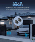 Surge in Automatic Sliding Gate Opener with Safety Sensor 280W Motor Kit for Driveway Gates up to 1400lb Includes Auto Close Feature Smart Protection System and 20ft Driven Chain for Home Use, featuring secure IR sensors near driveway gate with car.
