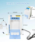Automatic Handpiece Oil Lubrication System exact dimensions and features, includes ports, power cord, connects to air compressors for maintenance