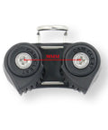 Front view: marine rope management cleat with dual cam-cleats, black nylon body.