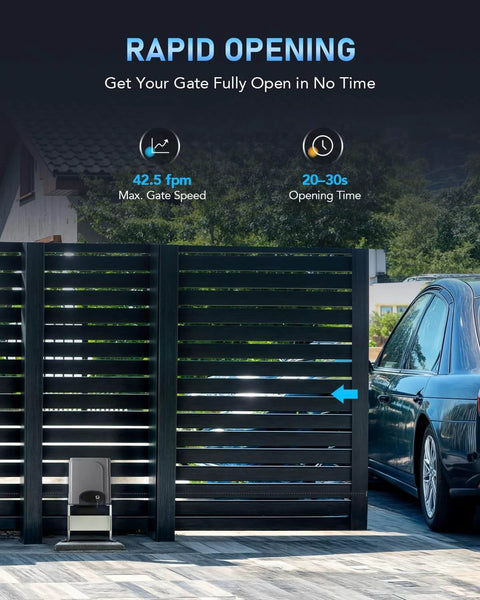 Automatic Sliding Gate Opener with Safety Sensor 280W Motor Kit for Driveway Gates up to 1400lb showing rapid opening speed