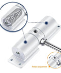 Close-up of Automatic Door Closer, Zinc Alloy Safety Spring Door Closer Adjustable 30 kg Closing Door Hinge in White with rotary adjustment.