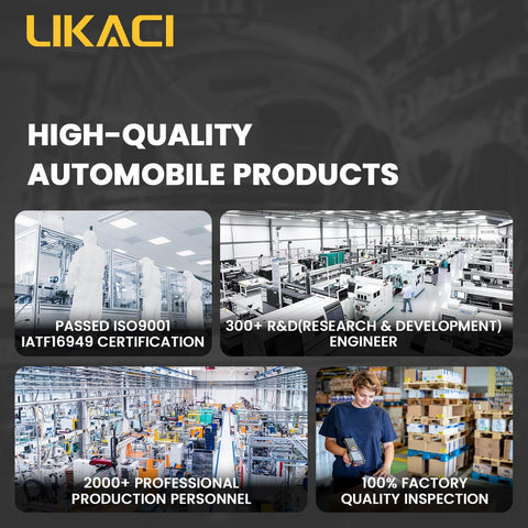 Collage of a high-tech factory with production lines, workers, and quality inspection, labeled 'High-Quality Automobile Products'
