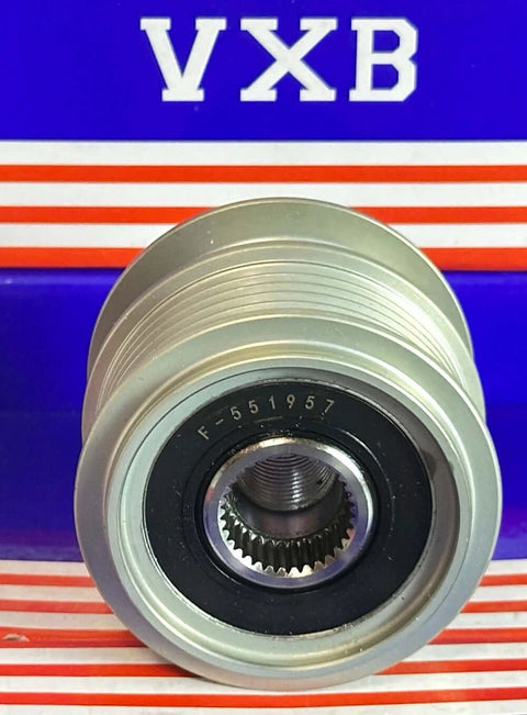 Front view of F-551957 Automotive Parts Auto Car Alternator Pulley for Land Rover on a striped background