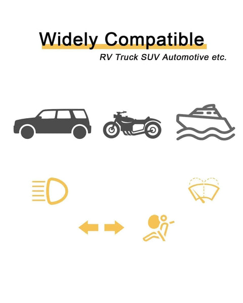 Icons depicting compatibility of 50 Pack 3A Standard Blade Car Fuses For 12V And 24V Systems With 32V Rating with vehicles