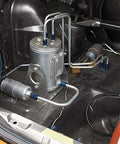 Installed Stainless Steel T Bolt Clamp with Stand Cradle for Hose OD 3.4 to 3.7 Inches, 304 Grade, fuel pump setup