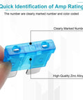 Close-up of a blue 15A fuse from 80 Piece Standard Automotive Fuse Kit With Upgraded Car Fuses Assortment For Cars Trucks Motorcycles Campers And SUVs Standard Size 3A To 40A Essential Fuses Set For DIY Repairs And Vehicle Electrical Work, showing zinc alloy structure and marked amp rating number.