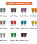 Road Trip Ready 140 Piece Automotive Fuse Kit With Standard Blade Fuses From 1A To 40A Color Coded Transparent Cover Fits Car Truck Marine RV Camper Boat And More