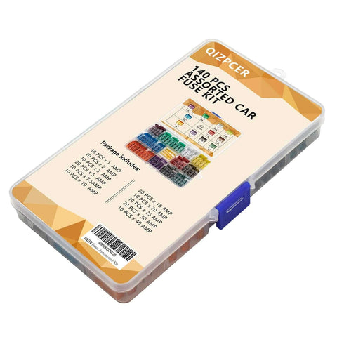 Road Trip Ready 140 Piece Automotive Fuse Kit With Standard Blade Fuses From 1A To 40A Color Coded Transparent Cover