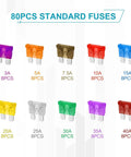 80 Piece Standard Automotive Fuse Kit With Upgraded Car Fuses Assortment for Cars Trucks Motorcycles Campers and SUVs