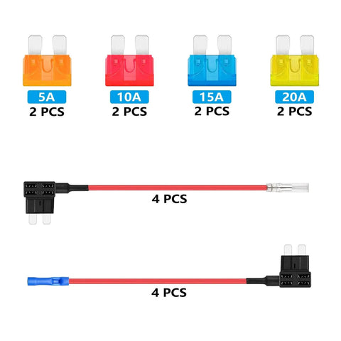 12V Automotive Fuse Tap Kit For Easy Plug And Play Wiring Insertion No Cutting Or Splicing ATO ATS Blade Fuse Adapters