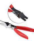 Automotive Hose Removal Pliers For Fuel And Vacuum Lines Stubborn Hose Separator Tool with red rubber grips and sturdy steel body