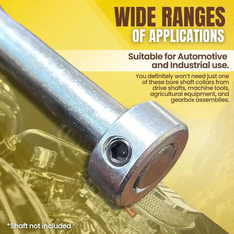 Close-up of a bore shaft collar indicating wide application range for automotive and industrial use; shaft not included.