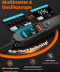 All In One Automotive Power Circuit Probe Tester Kit For Cars 12/24V With Pro Grade Injector Driver, Oscilloscope, Digital Multimeter and Ohmmeter, close-up of multimeter and oscilloscope display with one-touch switching feature.