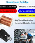 5 Pin Waterproof Relay Kit 40 30 Amp 12V SPDT Relay With Harness showing colored wires and automotive use