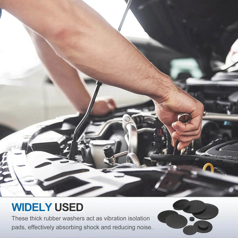 Mechanic using 15 Pack Rubber Solid Disc Washers 10mm Outer Diameter 3mm Thick Anti Slip Non Adhesive Flat Round Gasket Pads in engine work