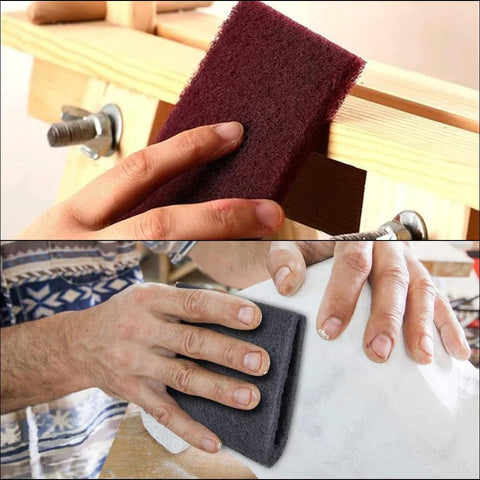 6x9 Automotive Scuff Pads 8 Pack Wet Dry Reusable For Paint Prep And Sanding in use on wood and metal surfaces