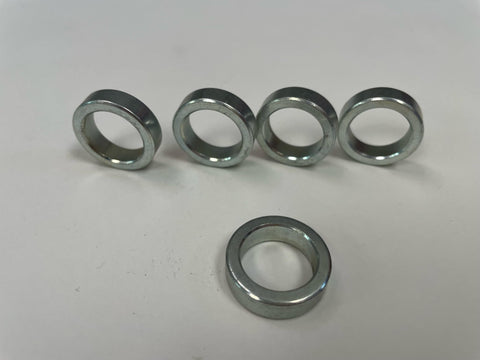 Five Eighth Inch Steel Bolt Spacer, Seven Eighth Inch Outer Diameter, One Quarter Inch Thick, Zinc Plated DOM Steel, Made In USA California