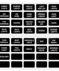 Sheet of automotive electrical labels with various light and accessory identifiers, such as bumper lights, hazard, and fog lights.