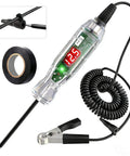 Automotive Test Light With Wide Range 3 To 70V LED Digital Voltage Display, Pro Grade Circuit Tester With Voltmeter And Dual Polarity Indicator, Electric Test Pen, Relay Fuse Tester With Stainless Probe And 118 Inch Wire showing LED display and coiled wire.