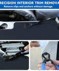 13-Piece Automotive Electrical Disconnect Pliers And Fuel Line Tool Set used for precision trim removal on vehicle panels.