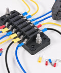 Mixed Quick Disconnect Connectors And Terminal Crimp Kit For Automotive Wiring Projects installed on a terminal block