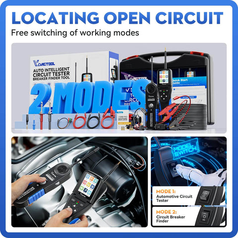 V500 Pro All In One Automotive Electrical Tool With Open And Short Circuit Detection And Breaker Finder Nine To Thirty Volt Range Power Probe For Automotive Electrical System Diagnostics Includes Multimeter Oscilloscope Relay And Injector Testing tool displayed with accessories and modes.