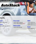 Rear view of car trunk and AutoShack text with fitment list for Buick, Isuzu, Chevrolet, Oldsmobile, GMC, and Saab models.