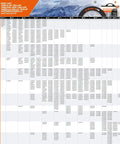Product size chart for Passenger Vehicle Snow Socks HP697 Pack Of 2 For Tire Traction In Snow And Harsh Weather, multiple tire sizes.