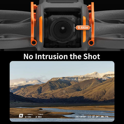 Close-up of orange aluminum alloy gimbal guard and bumper for Avata 2 FPV drone, lightweight and durable protection during flight.