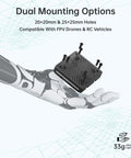 Avatar Pro Kit Air Unit Pro for FPV Drones with night vision shown on robotic hand with dual mounting options.
