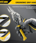 10 Inch Aviation Tin Snips With Chrome Vanadium Steel Blades showing ergonomic grip handle in use