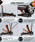Step-by-step guide using Beast Mode 3 Ton Floor Jack For Cars, Trucks And SUVs, Hydraulic Quick Lift With Single Piston Pump.