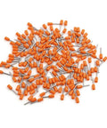 Orange AWG 22 Insulated Copper Crimp Ferrule Pins For Wire Terminals 200 Pack Tube Type 14mm Length E0508 Pro Grade Easy Install And Durable Electrical Connection Kit For Automotive Home And Industrial Use scattered on white background