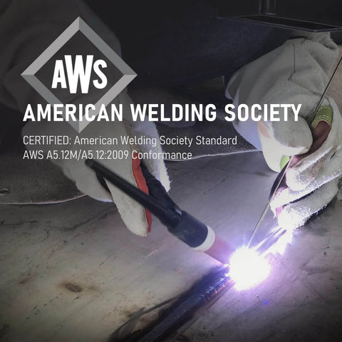 Close-up of welding process using Red Tip 3/32 Inch By 7 Inch TIG Welding Tungsten Electrodes WT20 EWTh-2 AWS Certified