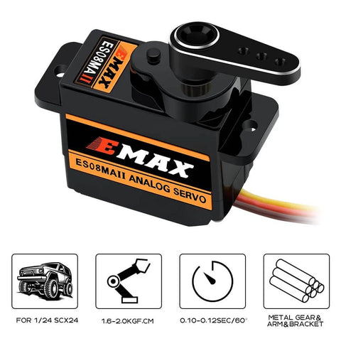 AXIAL SCX24 Servo Metal Gear EMAX Servo Steering Servo with Servo Mount Bracket and Arm SCX24 Upgrade Parts (Black)