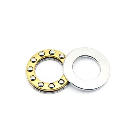 12x21x5mm Axial Ball Thrust Bearing With Brass Cage 10 Pack For Oven Turntables Pumps Rotary Equipment And Machine Tools, two separated components, one brass-caged with balls and one metal washer.