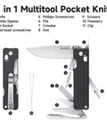 Axis Lock Folding Pocket Knife With 11 In 1 Multitool featuring 2.76 Inch 14C28N Steel Blade and G10 Handle for Camping and Survival